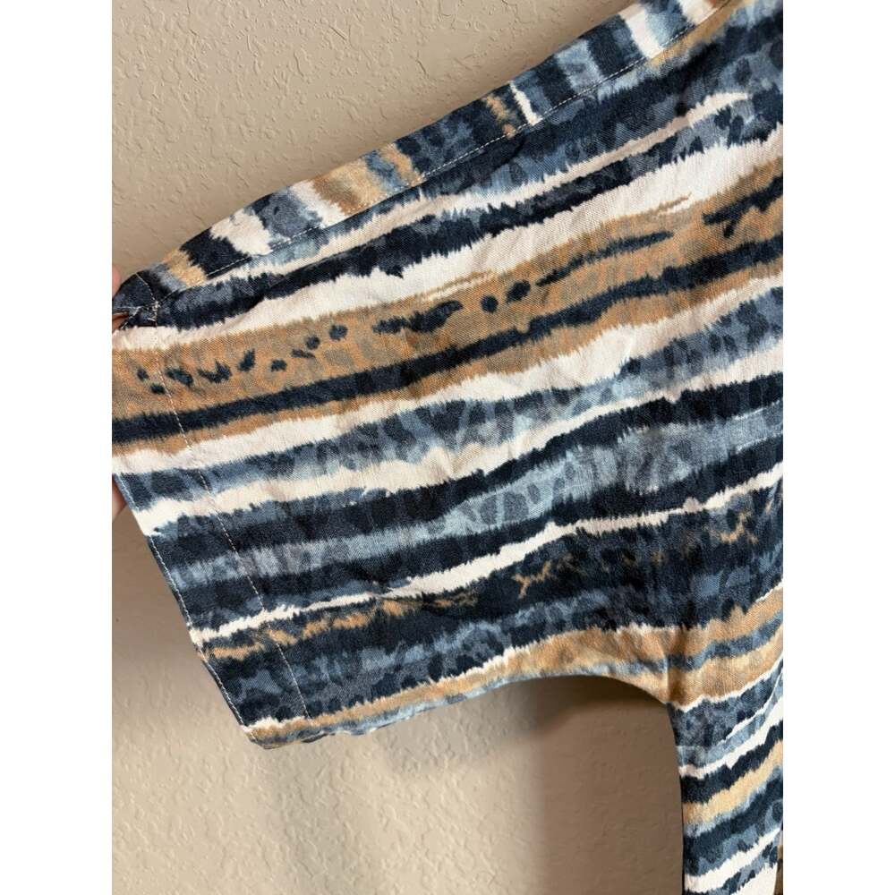 Ali Miles XL Blue Beige White Striped Linen-Blend Boxy Pullover Short Sleeve Top - Picture 4 of 9
